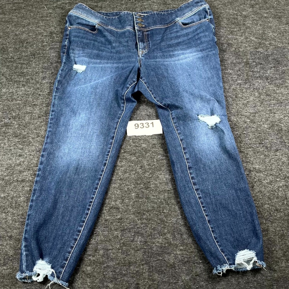 Lane Bryant High Rise Jegging Jeans Womens 20‎ Blue Cotton Raw Hem Distressed